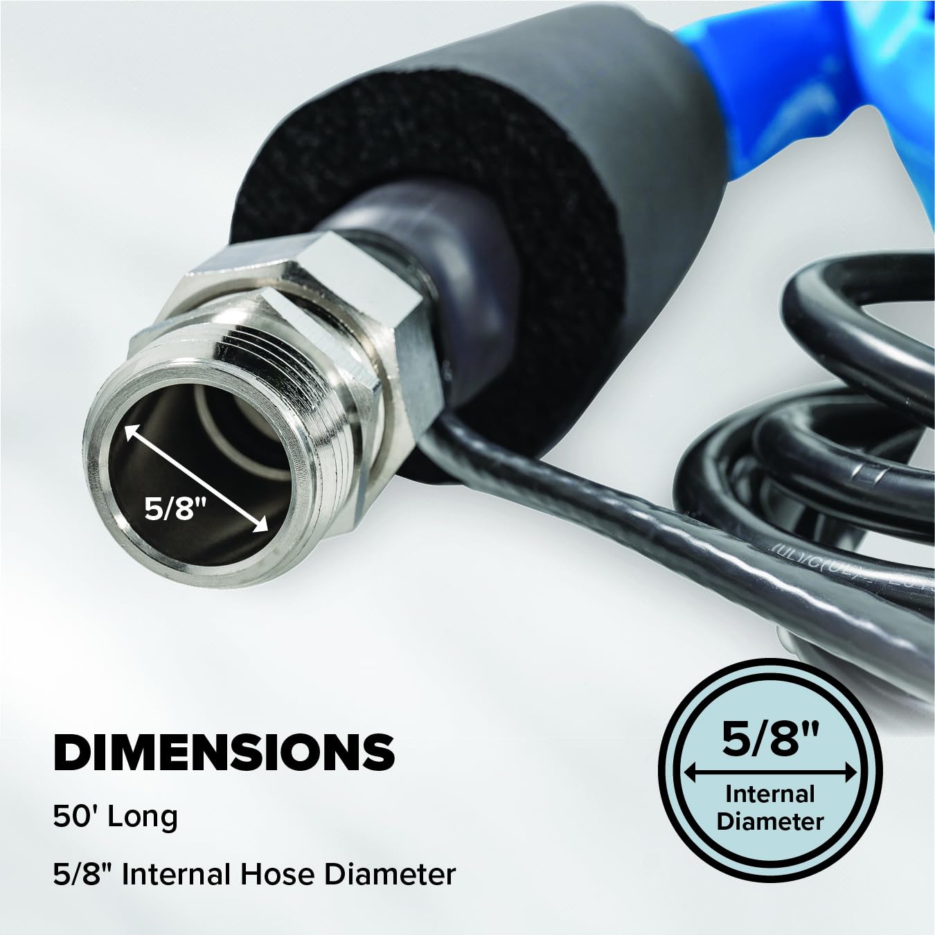 50' Heated Water Hose Camco for RV — Prevents Freezing Down to -20° — Certified For Drinking Water & Lead-Free — Great for Campers, Livestock, Agriculture, Kennels, etc. — 5/8" ID (22912)