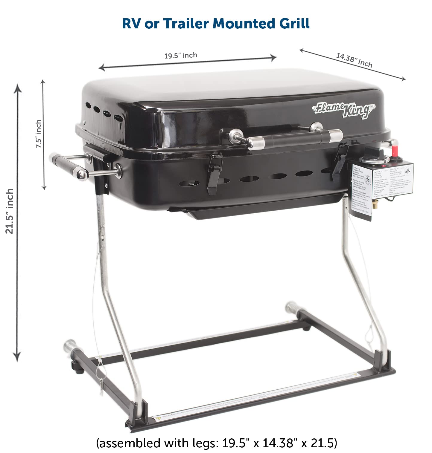 YSNHT500 Flame King - Mounted BBQ RV Or Trailer - Motorhome Gas Grill - 214 Sq Inch Cooking Surface - Adjustable Flame Controller, Black