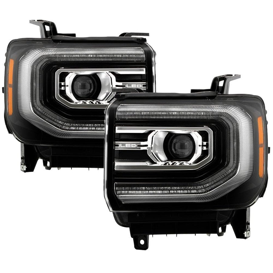 GMC Sierra Spyder (POE) 14-15 1500/15-19 2500 3500 Upgrade (16 Facelift to 14 Model Fit Non LED DRL Model) Full LED Projector Headlights - Black