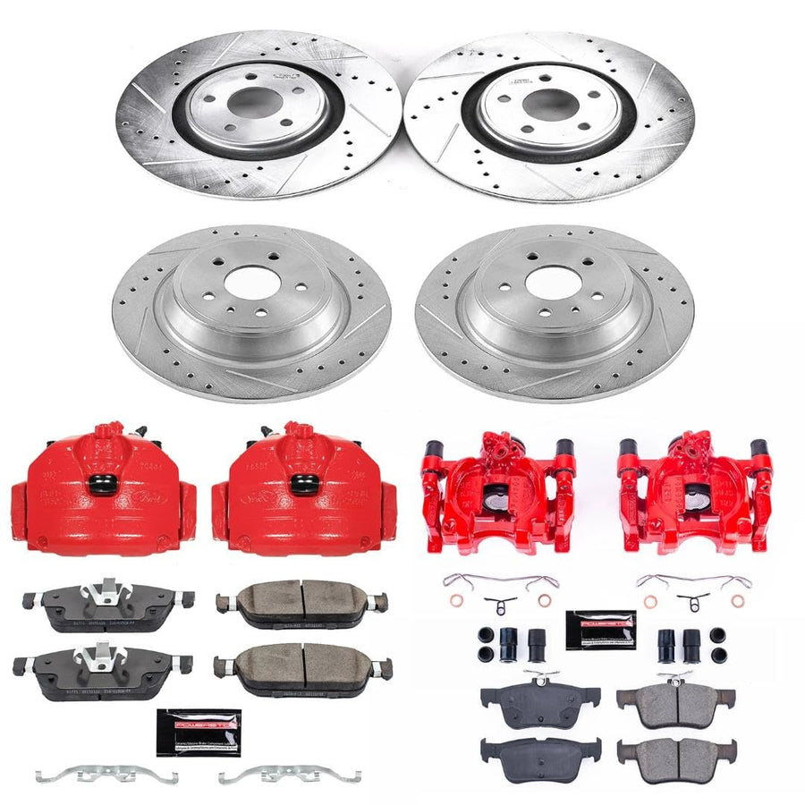 Power Stop Z23 Evolution Front and Rear Brake Kit-Drilled/Slotted Rotors, Carbon Ceramic Brake Pads & Calipers For Lincoln MKC 2015-2016 [Model Specific]