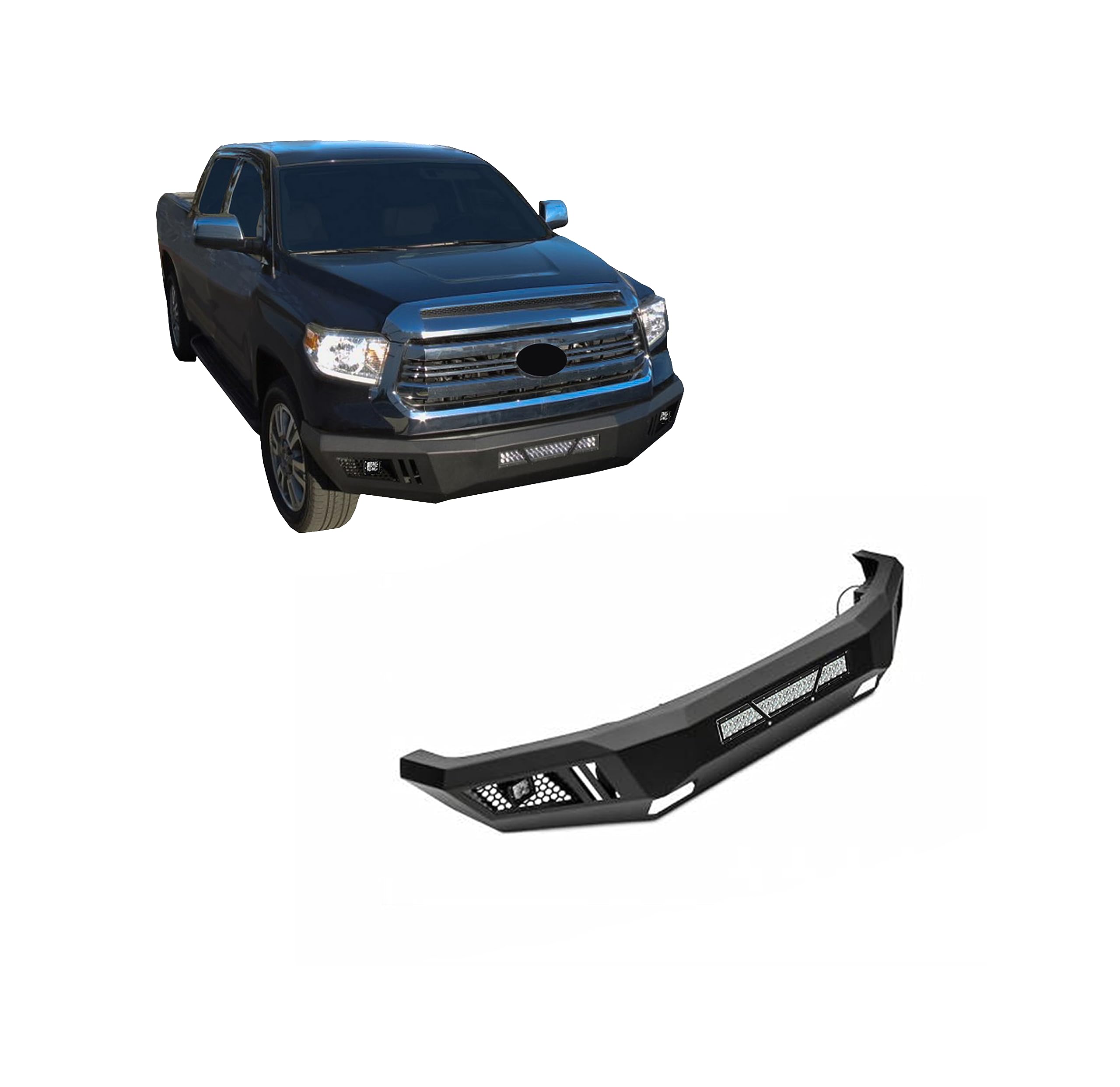 Armour I Black Horse Heavy Duty Front Bumper Includes 1 20in LED Light Bar, 2 sets of 4in cube lights Matte Black Compatible with 2014-2021 Toyota Tundra-AFB-TU14-KIT