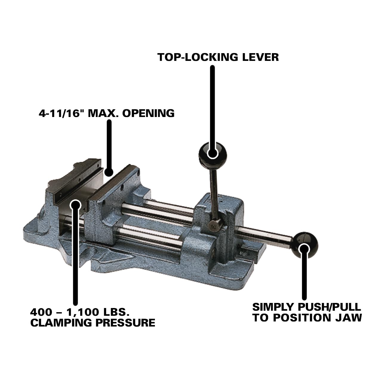 Cam-Action Wilton Drill Press Vise, 4" Jaw Width, 4-11/16" Max Opening (Model 1204)