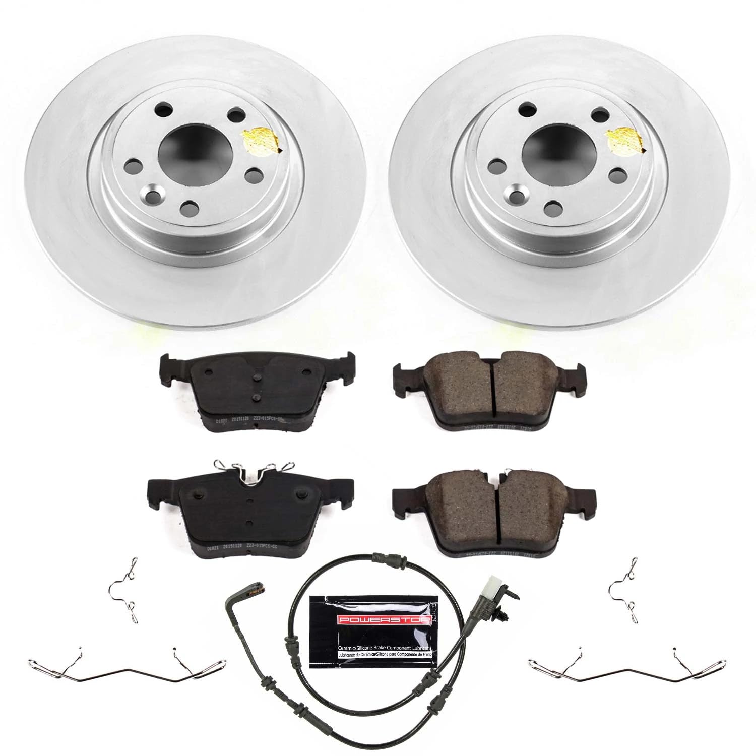 Power Stop CRK8109 Rear Brake Kit- Coated Brake Rotors and Z23 Ceramic Brake Pads For Jaguar E-Pace 2018-2019, Land Rover Discovery Sport 2018-2019 [Model Specific]