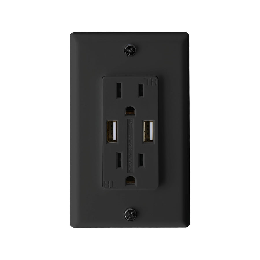 AC Dual Outlet RV Designer S860 with Cover & 2 USB Charge Ports, Black