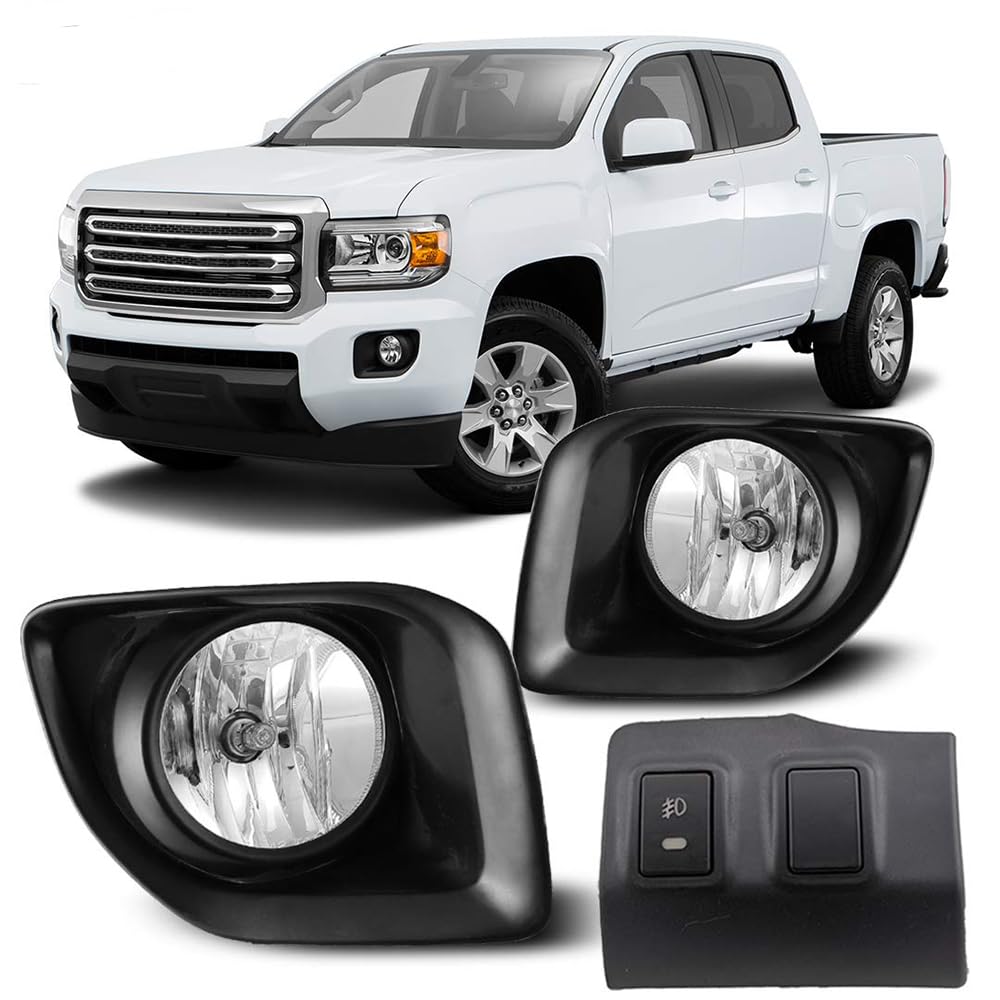 Winjet Fog Light Kit WJ30-0502-09 2015-2018 GMC Canyon with Custom Dash Panel Replacement Wiring Harness Switch Fuse Relay Pair Set Left and Right Driver Passenger Side OE Fitment for - Clear Lens