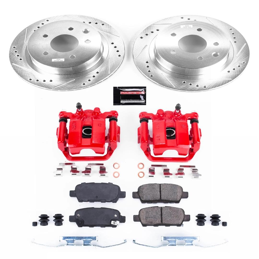 Power Stop Z23 Evolution Rear Brake Caliper Kit-Brake Rotors, Carbon-Fiber Ceramic Brake Pads, Calipers