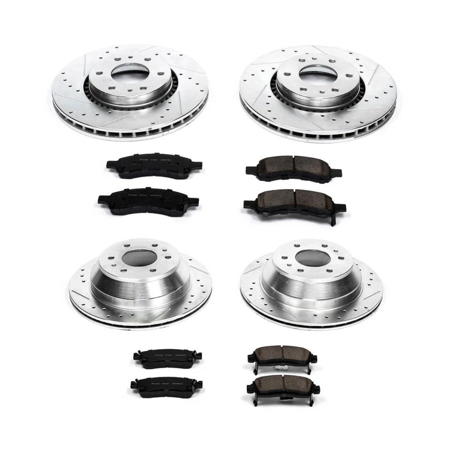 Power Stop K2060 Z23 Carbon Fiber Brake Pads Front and Rear with Drilled & Slotted Brake Rotors Kit For Rainier, Trailblazer, Envoy, Envoy, Saab 9-7x [Model Specific]