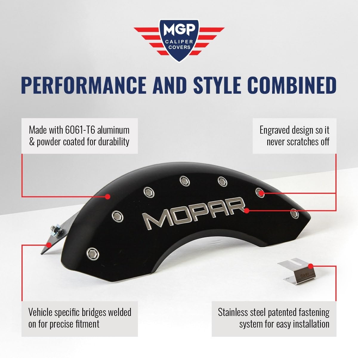 Brake Caliper Covers MGP - Compatible with 2019-2023 BMW 330I, 2019-20 230I - Powder-Coated Finish, 4 PCS Front and Rear (Red - MGP Engraving)