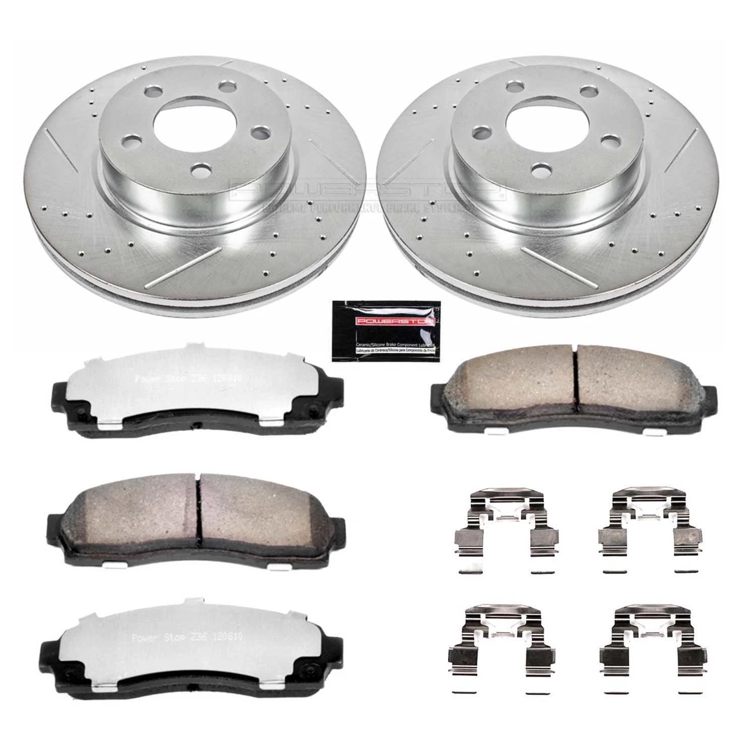 Power Stop Front Brake Kit For 2001 2002 2003 Sport Ford Explorer - Truck & Tow Carbon Fiber Ceramic Brake Pads & Drilled and Slotted Rotors Replacement, K1923-36