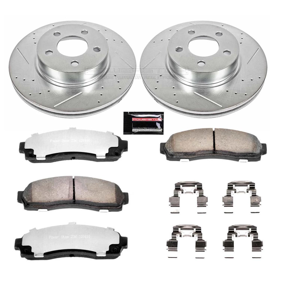 Power Stop Front Brake Kit For 2001 2002 2003 Sport Ford Explorer - Truck & Tow Carbon Fiber Ceramic Brake Pads & Drilled and Slotted Rotors Replacement, K1923-36