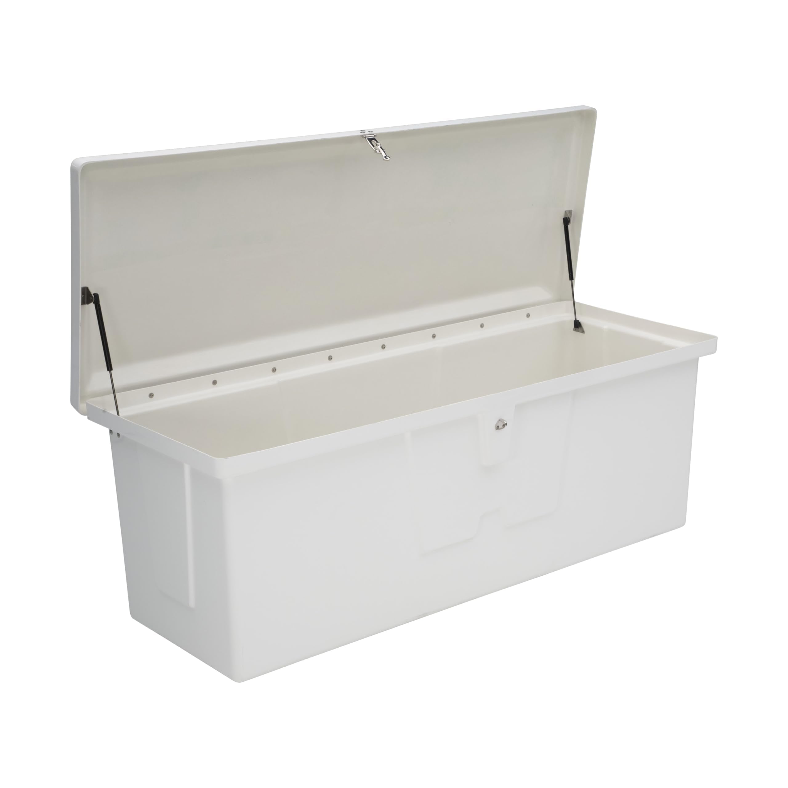 Stow 'N Go Medium Fiberglass Deep Dock Box TAYLOR MADE PRODUCTS, White (27"H x 72"W x 26"D) – Fiberglass construction, UV gelcoat finish, stainless steel lockable latch and hardware – 2020108644