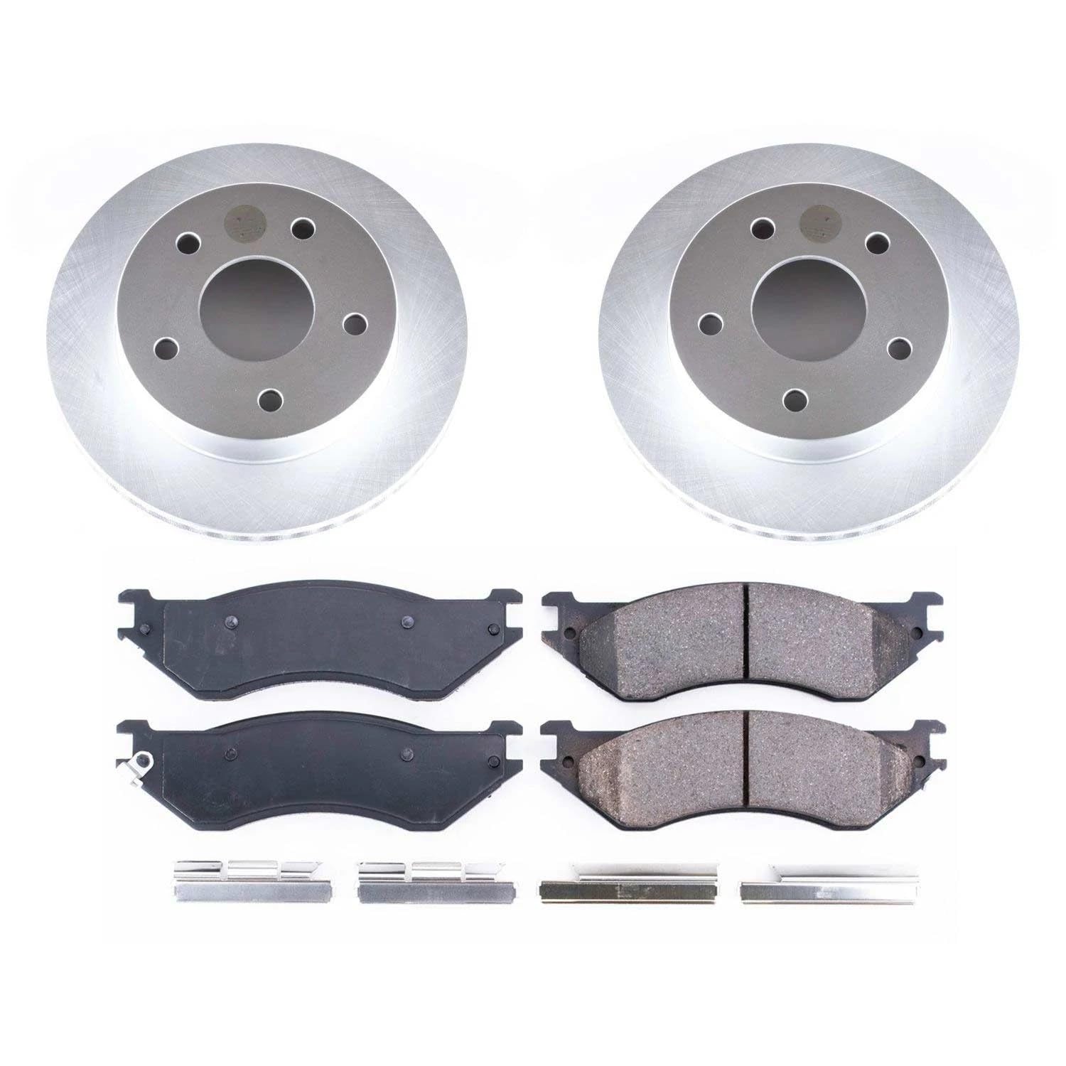 Coated Brake Rotor and Ceramic Brake Pads Power Stop CRK5142- Front For Dodge Ram 1500 2000-2001 [Vehicle Specific]
