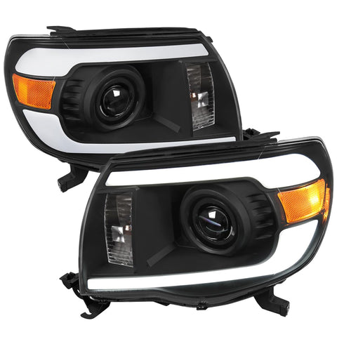 Black Projector Headlights w/LED Tube SPEC-D TUNING Compatible with 2005-2011 Toyota Tacoma, Left + Right Pair Headlamps Assembly