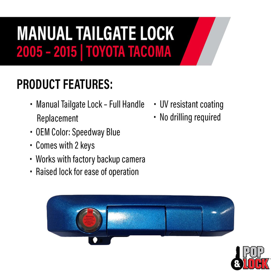 Pop & Lock PL5402 Manual Tailgate Lock with Bolt Codeable Technology for Toyota Tacoma Speedway Blue
