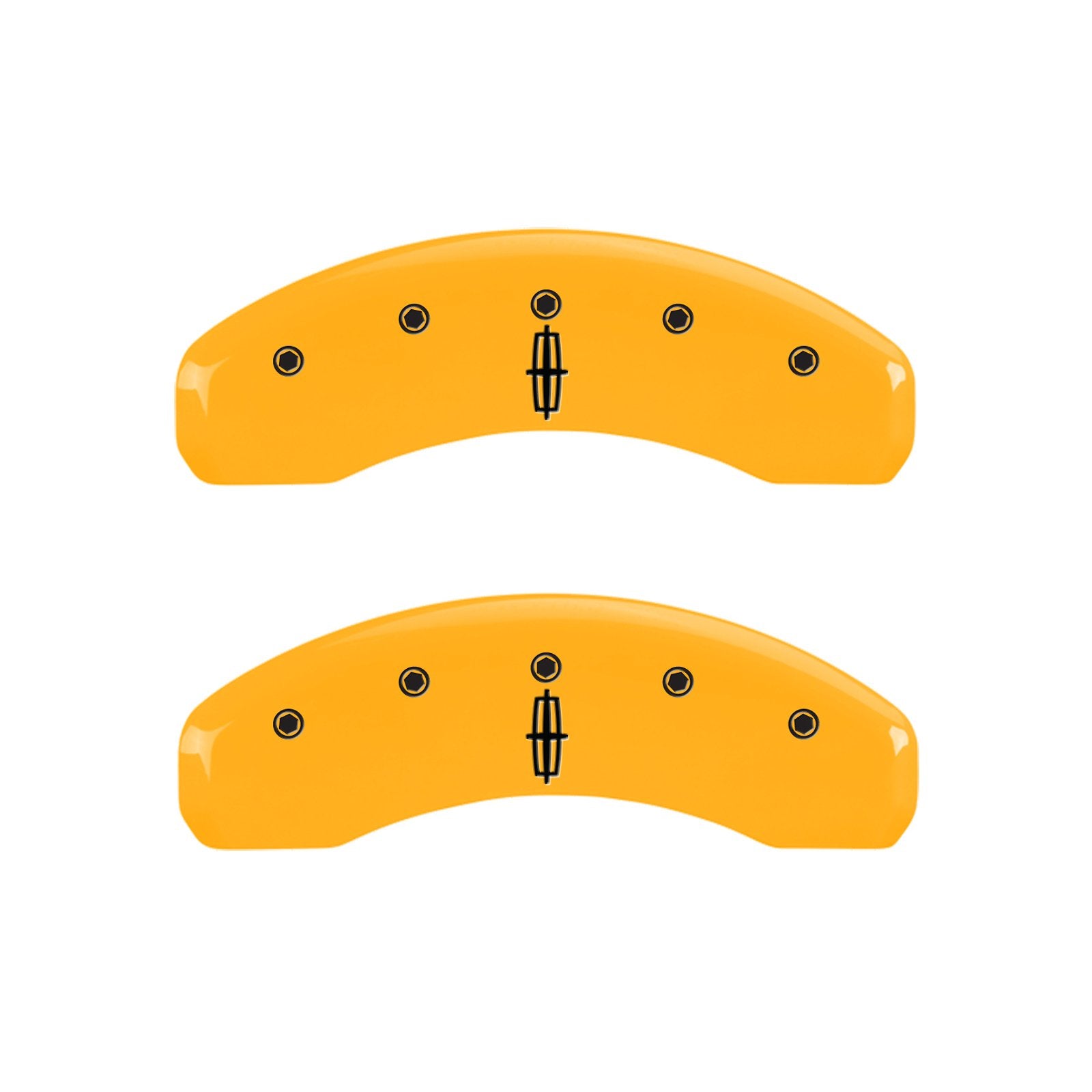 Caliper Covers MGP 36014SLC1YL, Set of 4 (Yellow Engraved Front: Lincoln - Engraved Rear: Star Logo Powder Coat Finish Black Characters)
