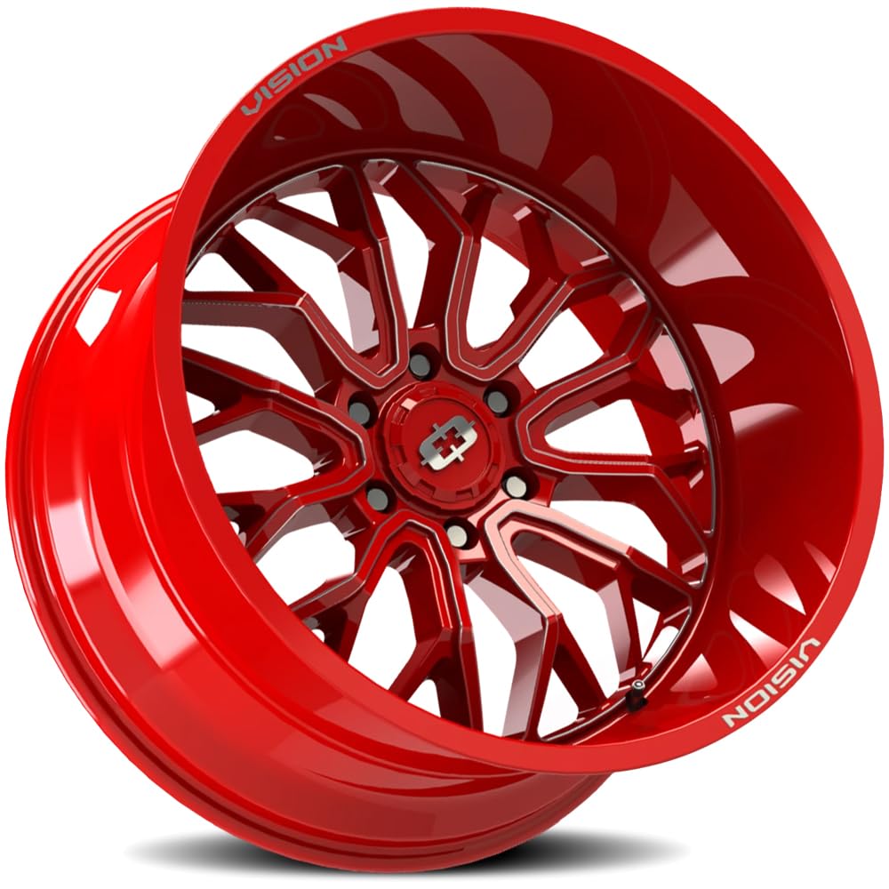402 RIOT Vision Custom Wheel - 22x10, -19 Offset, 6x135 Bolt Pattern, 87.1mm Hub - Gloss Red with Milled Accents Rim