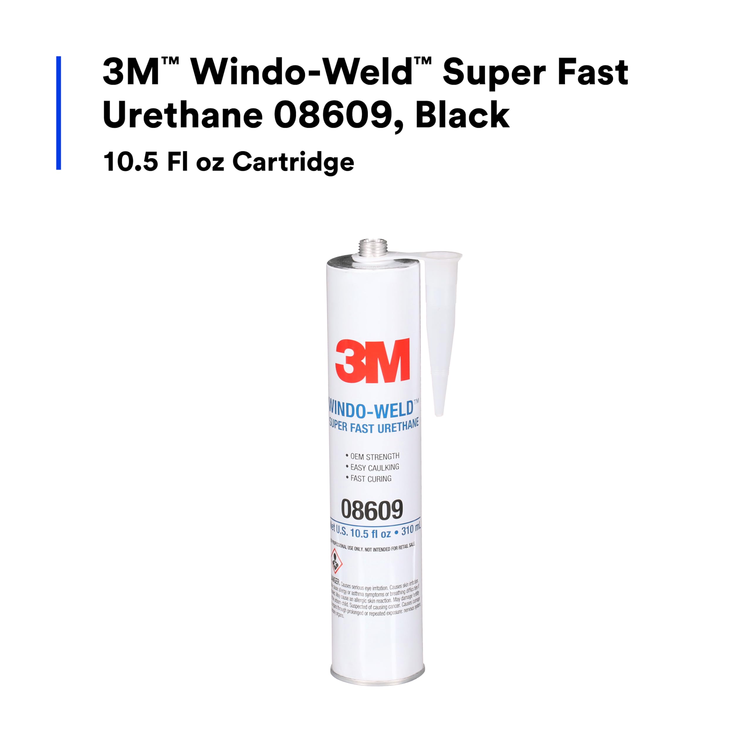 3M Window-Weld 08609 Super Fast Urethane Windshield Adhesive, High-Strength Fast-Curing One-Part Auto Glass Sealant, 10.5 fl oz (310 mL) Cartridge, Black