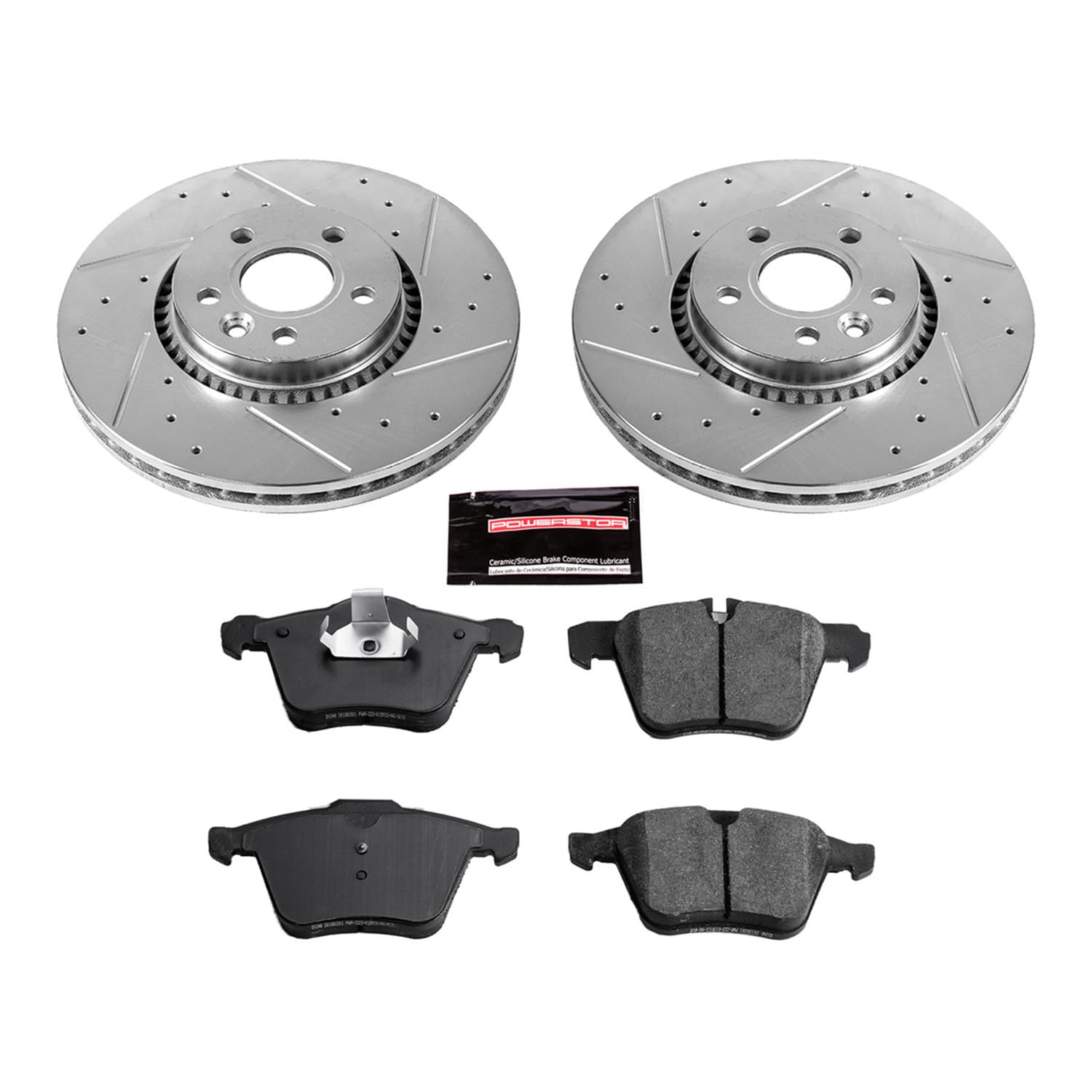 Power Stop K5613 Z23 Carbon Fiber Brake Pads with Drilled & Slotted Brake Rotors Kit For Volvo S60 2011-2014, Volvo S80 2007-2014 [Model Specific]