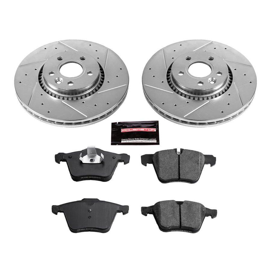 Power Stop K5613 Z23 Carbon Fiber Brake Pads with Drilled & Slotted Brake Rotors Kit For Volvo S60 2011-2014, Volvo S80 2007-2014 [Model Specific]