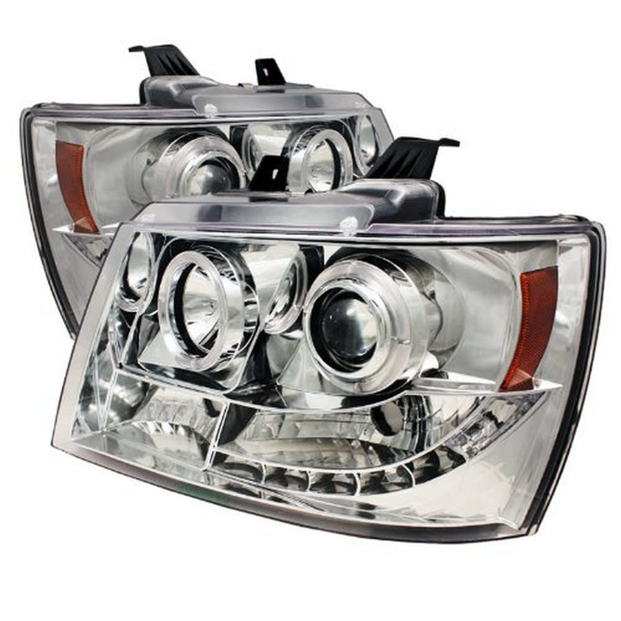 Chevy Suburban 1500/2500 07-14 / Spyder Chevy Tahoe 07-14 / Avalanche 07-14 Projector Headlights - LED Halo - LED (Replaceable LEDs) - Chrome - High H1 (Included) - Low H1 (Included)
