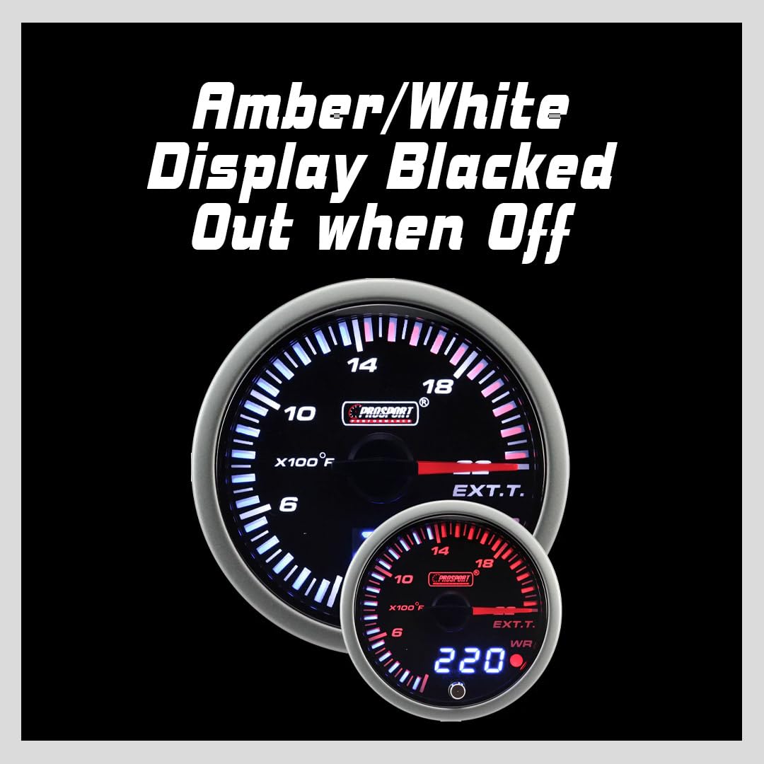 216JDMEGT-R.F Prosport Performance EGT Dual Display Amber/White 52mm w/Quick Conn.Temp. Probe
