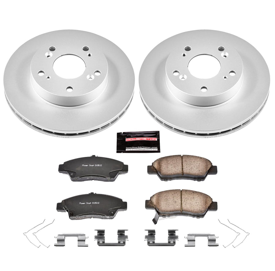 Power Stop Coated Brake Rotor & CRK5400 Ceramic Brake Pads- front For Honda CR-Z 2011-2015 [Model Specific]