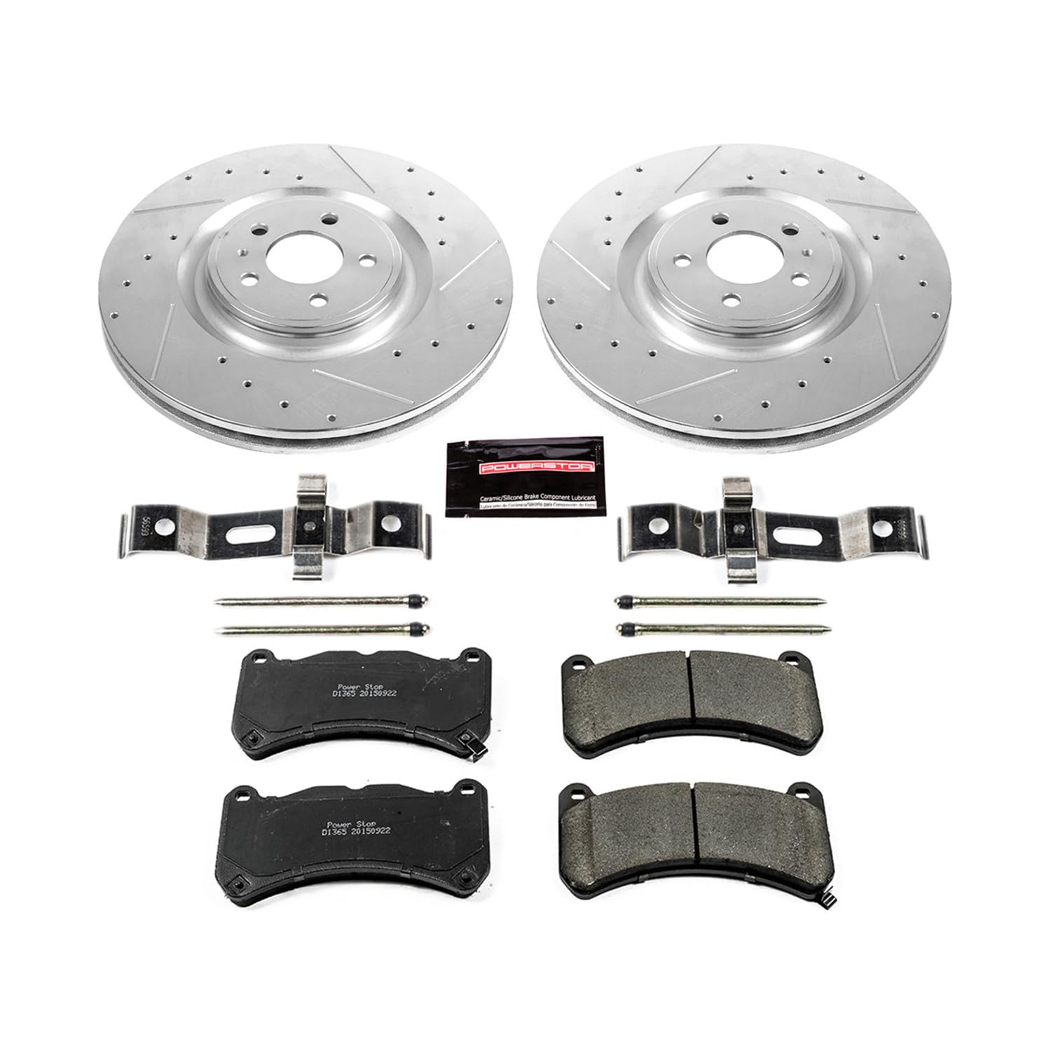 Power Stop K6400 Z23 Carbon Fiber Brake Pads with Drilled & Slotted Brake Rotors Kit For Ford Mustang 2013-2014 [Model Specific]