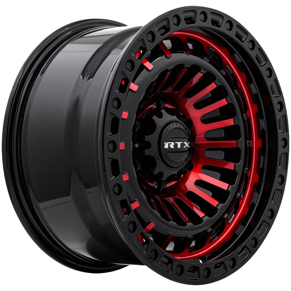 MOAB RTX Custom Wheel - 17x9, -15 Offset, 5x127 Bolt Pattern, 71.5mm Hub - Gloss Black with Machined Red Face Rim