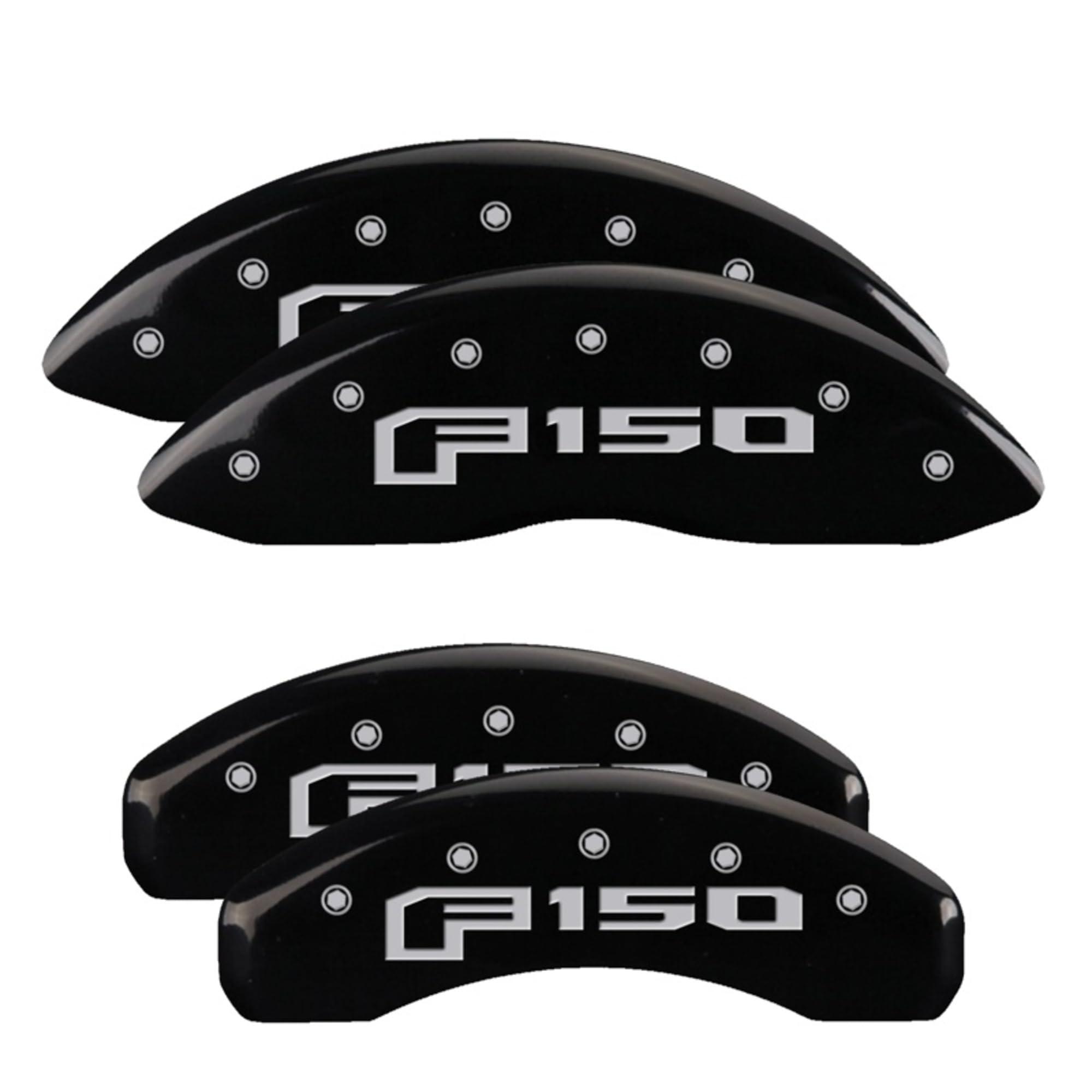Brake Caliper Covers MGP - Compatible with 2021+ Ford F-150 (Requires 18"+ Wheels) Powder-Coated Finish, 4 PCS Front and Rear (Black - F-150 Engraving)