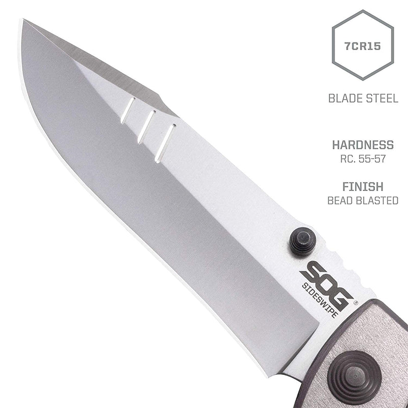 SOG Knives Sideswipe Lockback Grey Anodized Aluminum and GRN Stainless Pocket Knife SW1011-CP