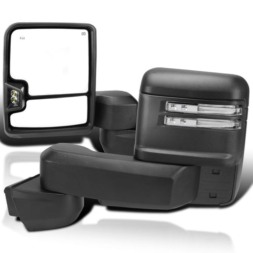 Power Spec-D Tuning Black Heated Towing Mirrors w/LED Signal, Temperature Sensor Compatible with 2020-2025 Chevy Silverado, GMC Sierra 2500HD 3500HD, Left + Right Pair