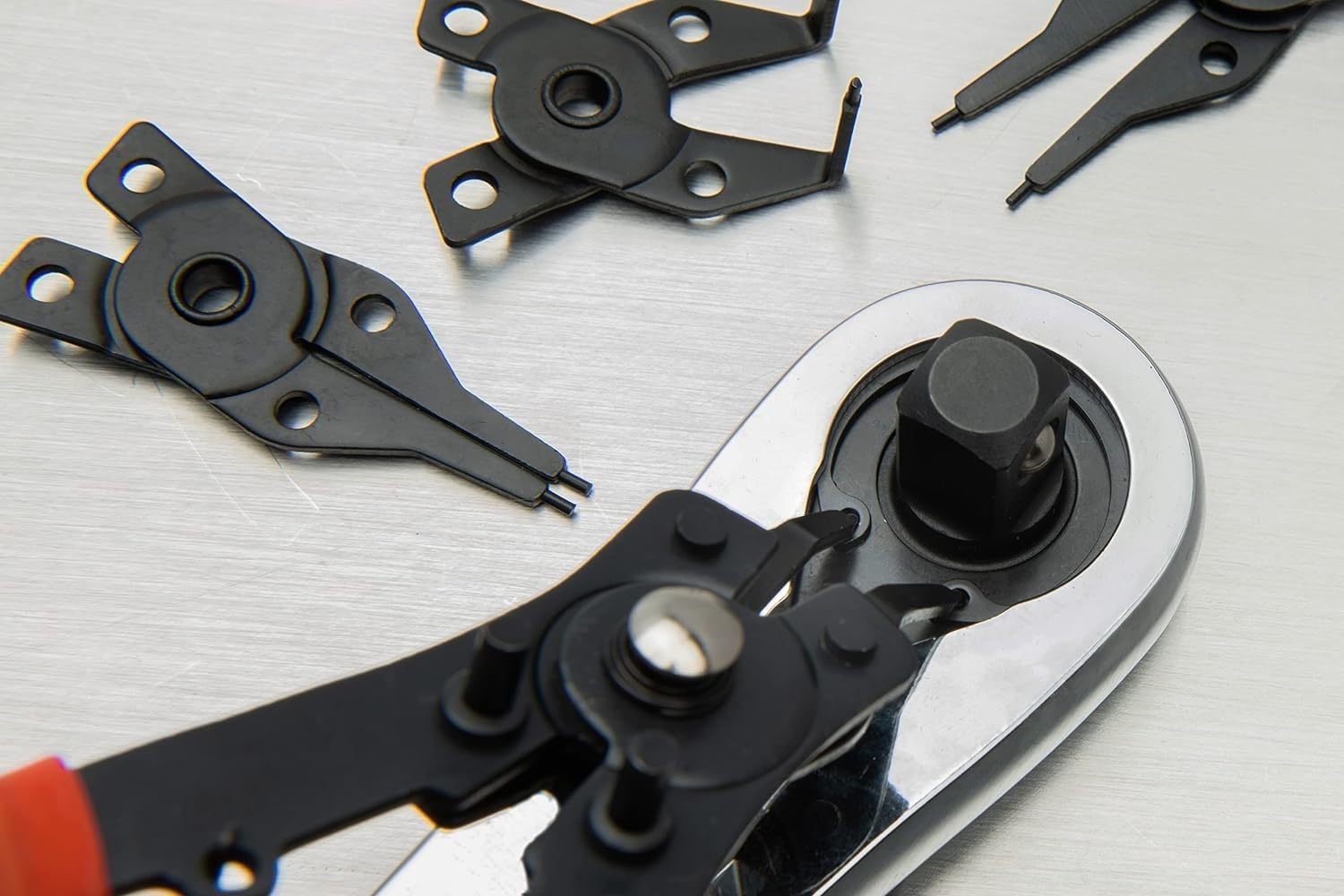 5 Piece Crescent Snap Ring Pliers Set - Lock Ring Pliers for Internal & External Snap Rings - Removes & Installs Snap Rings - With 4 Interchangeable Heads & Dipped Handles - 7SRPS