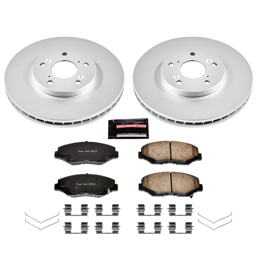 Power Stop Coated CRK2302 Brake Rotor & Ceramic Brake Pads- front For Honda Pilot 2003-2008 [Model Specific]