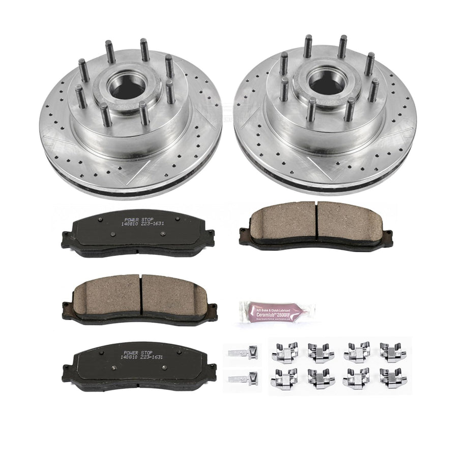 Power Stop K6550 Z23 Carbon Fiber Brake Pads with Drilled & Slotted Brake Rotors Kit For Ford F-250 Super Duty 2012, Ford F-350 Super Duty 2012 [Model Specific]