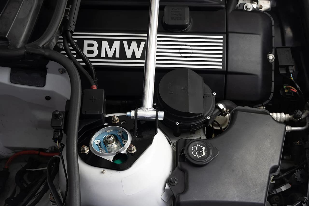 Performance HPS Polished Front Strut Bar Tower Brace Compatible for 2002-2006 BMW E46 with flat top strut towers, 42-103P