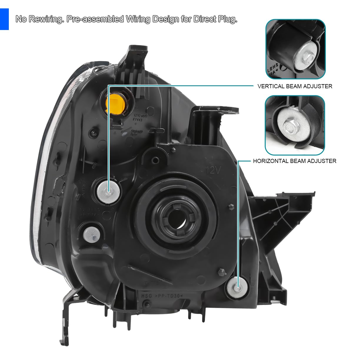 Replacement SPEC-D TUNING Chrome Headlights Compatible with 2002-2004 Honda CR-V CRV Left + Right Head Lamps Assembly