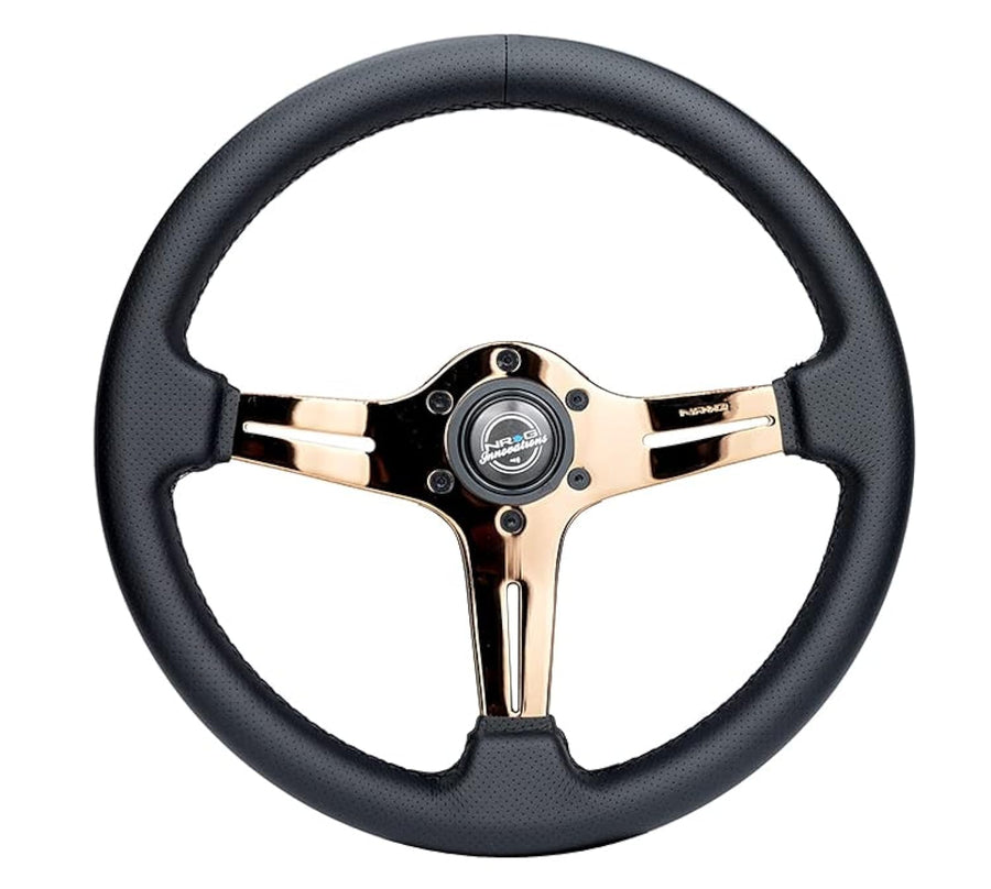 NRG Innovations Light Weight Gaming Steering Wheel: NRG-ST-018RG-PR Blitz- Made with Perforated Leather, Light Weight Composits and Rose Gold Spoke with Slits