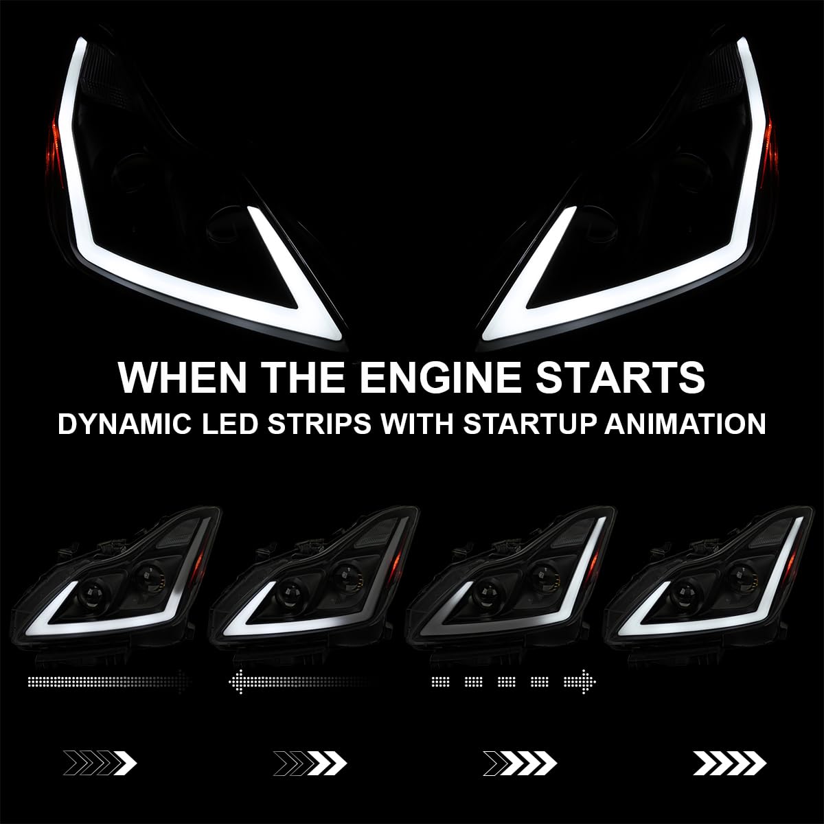 Black Smoke SPEC-D TUNING Projector Headlights w/LED Sequential Turn Signal and Startup Animation Compatible with 2008-2015 Infiniti G37, Q60 2DR Coupe, Left + Right Pair Headlamp Assembly