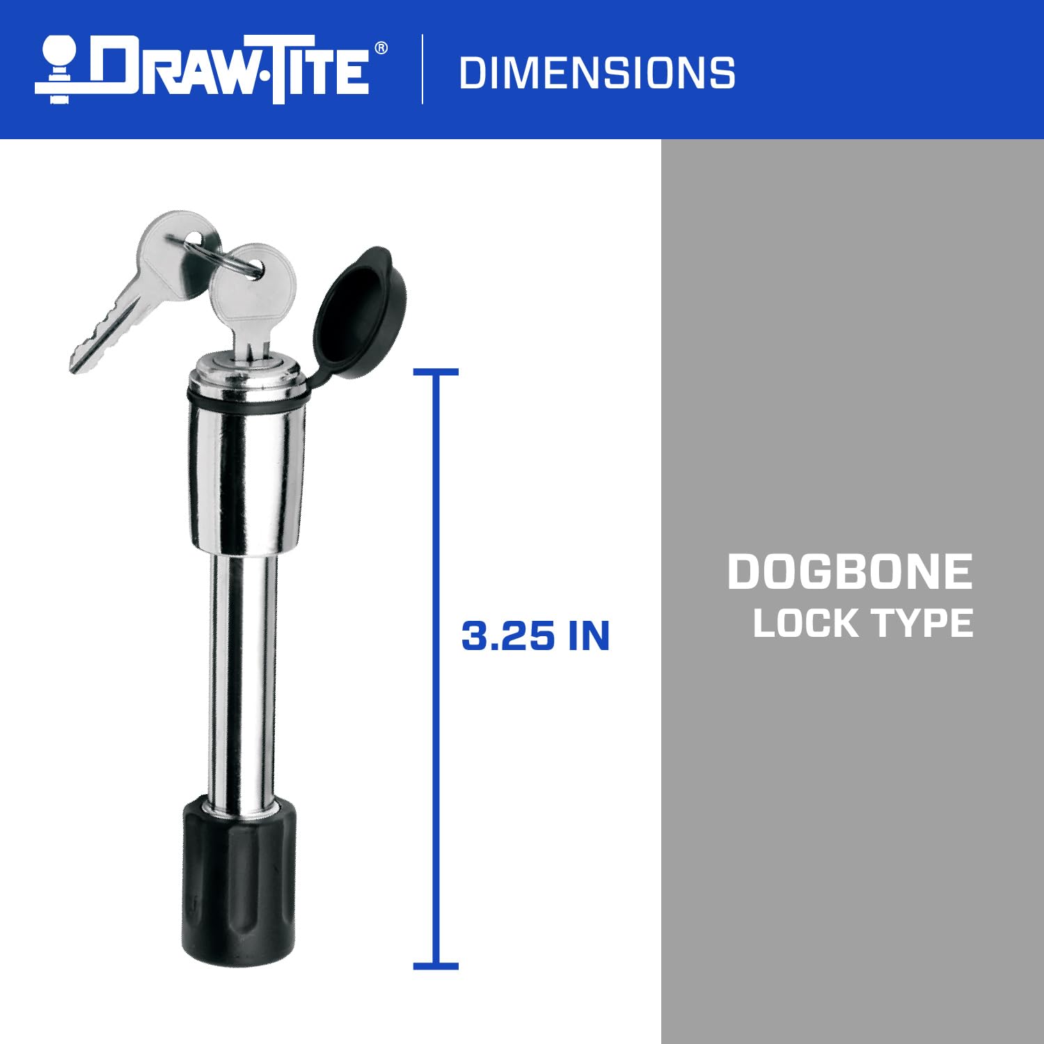 Draw-Tite Trailer Hitch Lock 63217KA, Fits 2 Inch Square Receiver, 5/8 Inch Pin Diameter, Keyed Alike