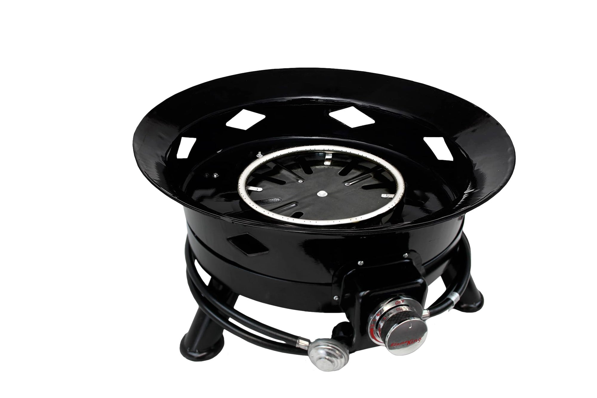 Flame King Propane Smokeless Fire Pit, 24-inch Portable Firebowl, 58K BTU with Self Igniter, Cover, & Carry Straps for RV, Camping, & Outdoor Living
