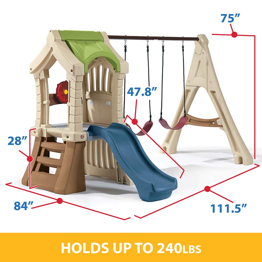 Step2 Play Up Gym Set for Kids, Backyard Slide, Outdoor Swing Set, Swings, Playhouse, & Crawl Space, Two Tier, Easy Set Up, Toddlers Ages 3-6 Years Old
