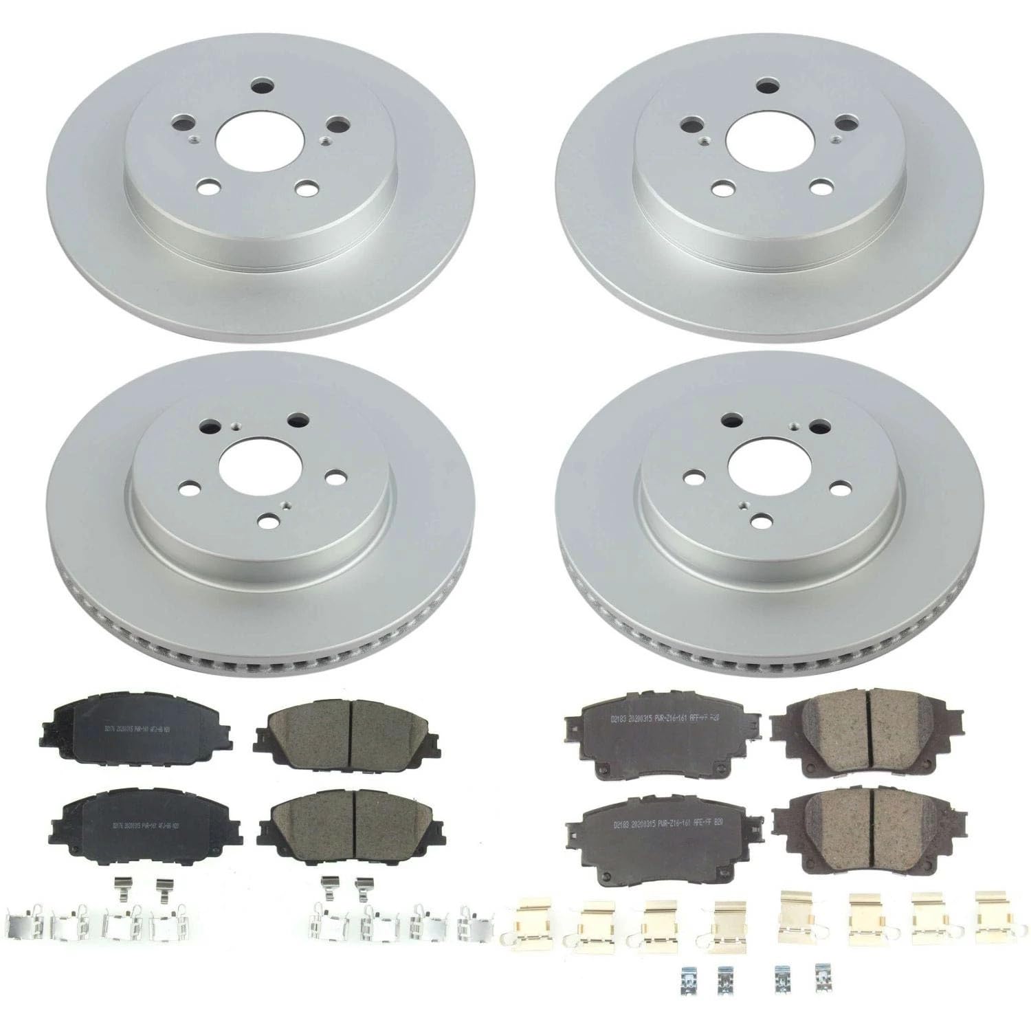 Power Stop Z17 CRK8362 Front and Rear Coated Rotor Kit-Coated Brake Rotors, Ceramic Brake Pads For Toyota Corolla 2019-2022 [Model Specific]