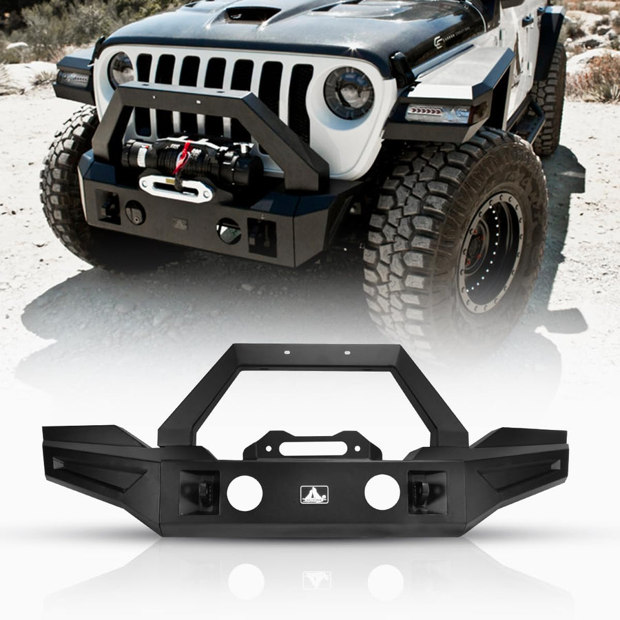 NIXON OFFROAD Heavy Duty Front Bumper For Fit 2018-2023 Jeep Wrangler JL/JLU & 2019-2023 Jeep Gladiator JT, Black Steel Front Bumper Rock Crawler w/Fog Light Hole & 2 x D-ring Shackles