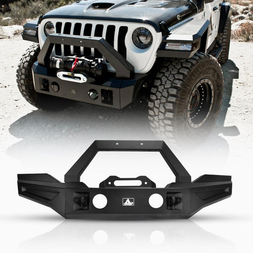 NIXON OFFROAD Heavy Duty Front Bumper For Fit 2018-2023 Jeep Wrangler JL/JLU & 2019-2023 Jeep Gladiator JT, Black Steel Front Bumper Rock Crawler w/Fog Light Hole & 2 x D-ring Shackles