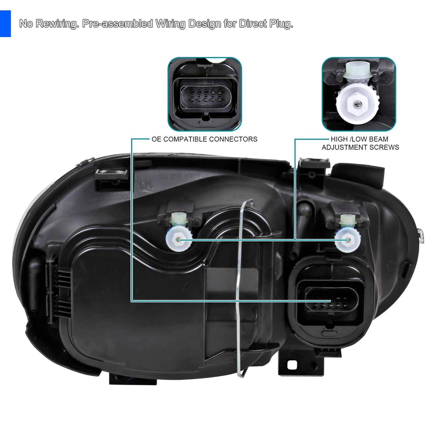 Black SPEC-D TUNING Headlights w/Built-in Fog Lamps Compatible with 1999-2006 Volkswagen Golf MK4 GTI, 2004 R32, 1999-2002 Cabrio, L+R Pair Head Light Lamp Assembly