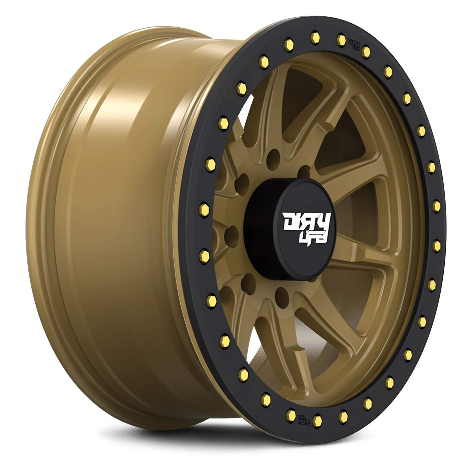 DT-2 Dirty Life Satin Gold W/Simulated Ring Wheel with Alloy Steel (20 x 9. inches /8 x 130 mm, 0 mm Offset)