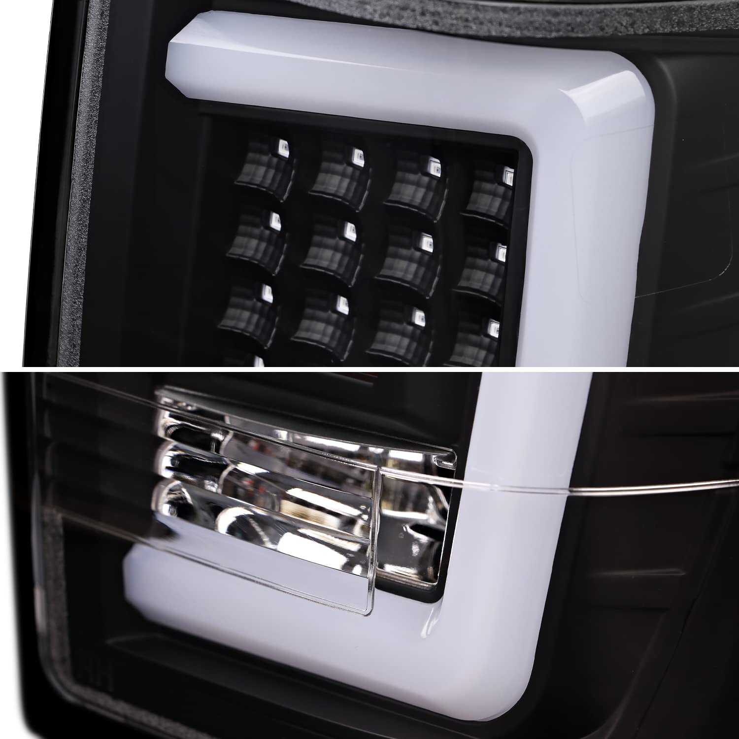 Black LED Tail Lights w/White LED Light Bar SPEC-D TUNING Compatible with 2004-2015 Nissan Titan, Left + Right Pair Assembly