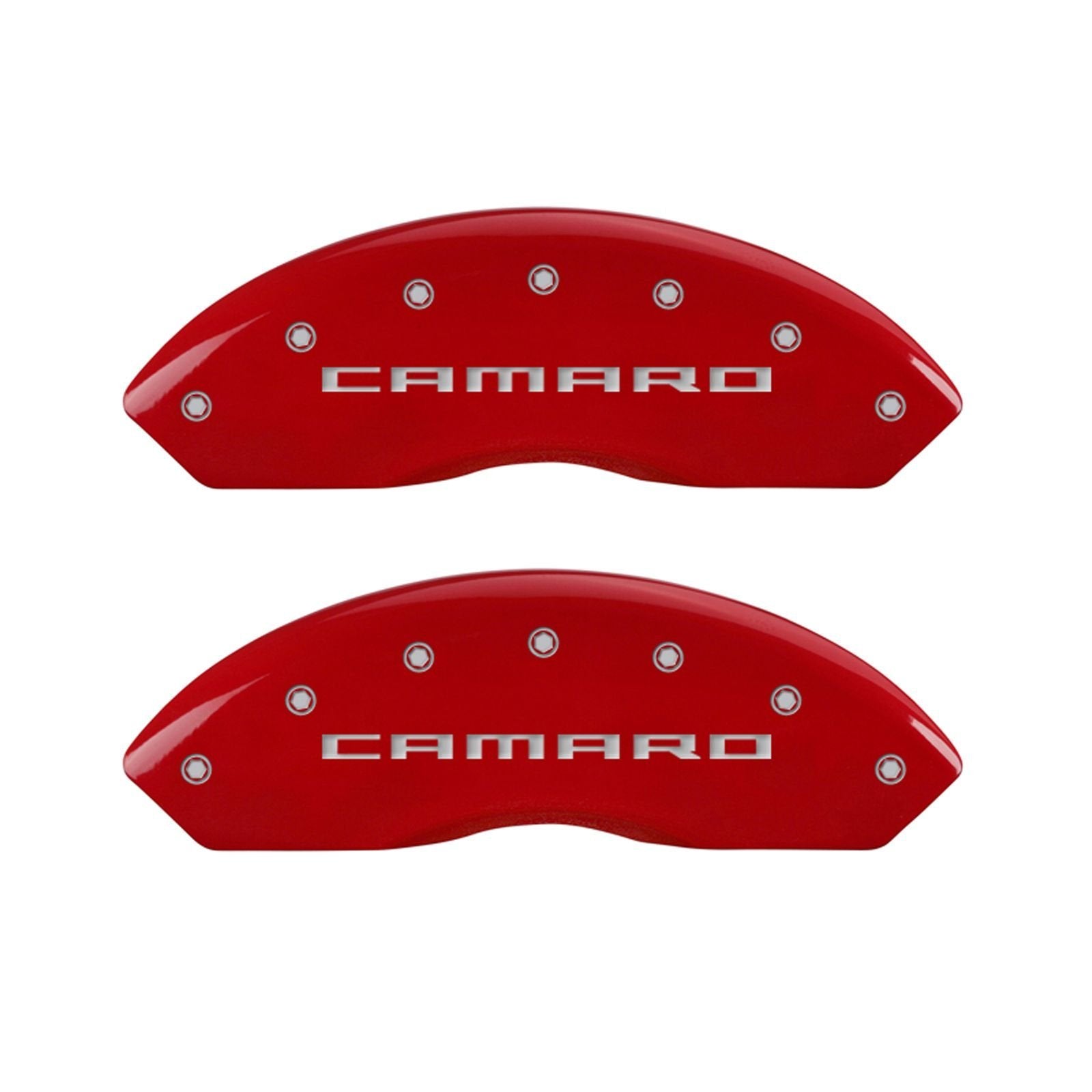 Caliper Covers MGP Compatible with 2016-2024 Chevy Camaro (Fits 18"+ Wheels & Standard JL9 Brakes) Powder-Coated Finish, 4 PCS Front and Rear (Red - Camaro/RS Engraving)