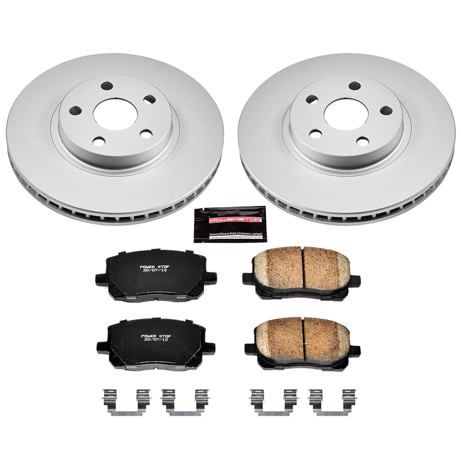 Power Stop Front Coated Brake Rotors and Ceramic Pads Brake Kit CRK2316 For 2003-2007 Pontiac Vibe | 2003-2008 Toyota Corolla | 2003-2008 Toyota Matrix