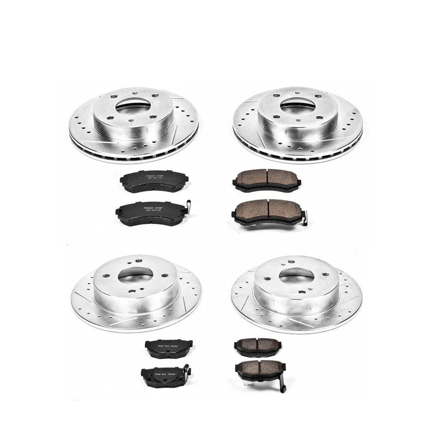Power Stop K655 Z23 Carbon Fiber Brake Pads Front and Rear with Drilled & Slotted Brake Rotors Kit For Nissan 240SX 1989-1996 [Model Specific]